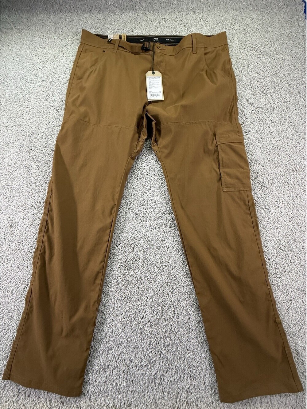 Prana Stretch Zion Slim Pant II Mens 42x34 Brown Sepia Hiking Cargo Pants Trail